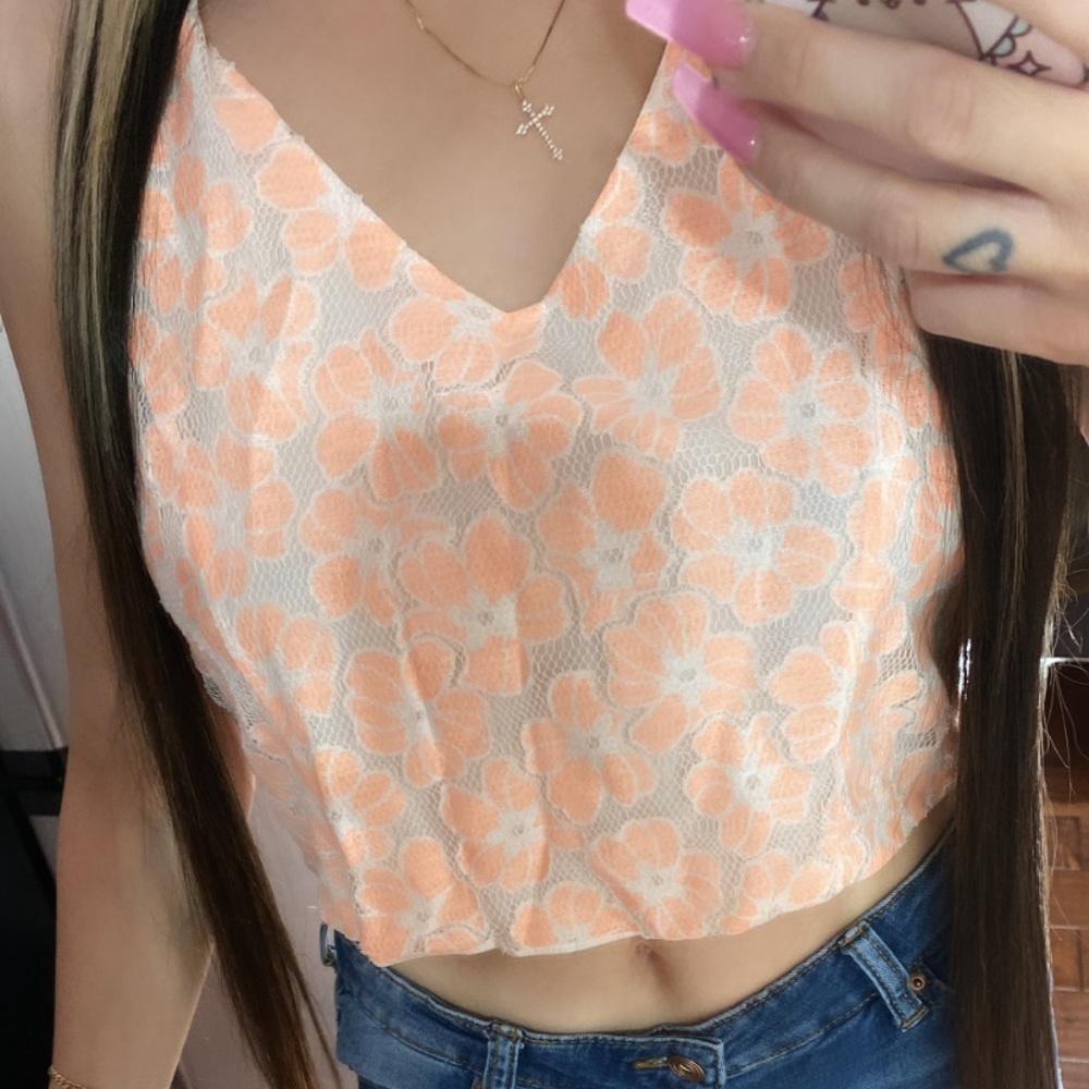 coral flowers blouse